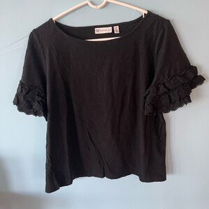 Rafaella Black Ruffle Sleeve Top Sz  L